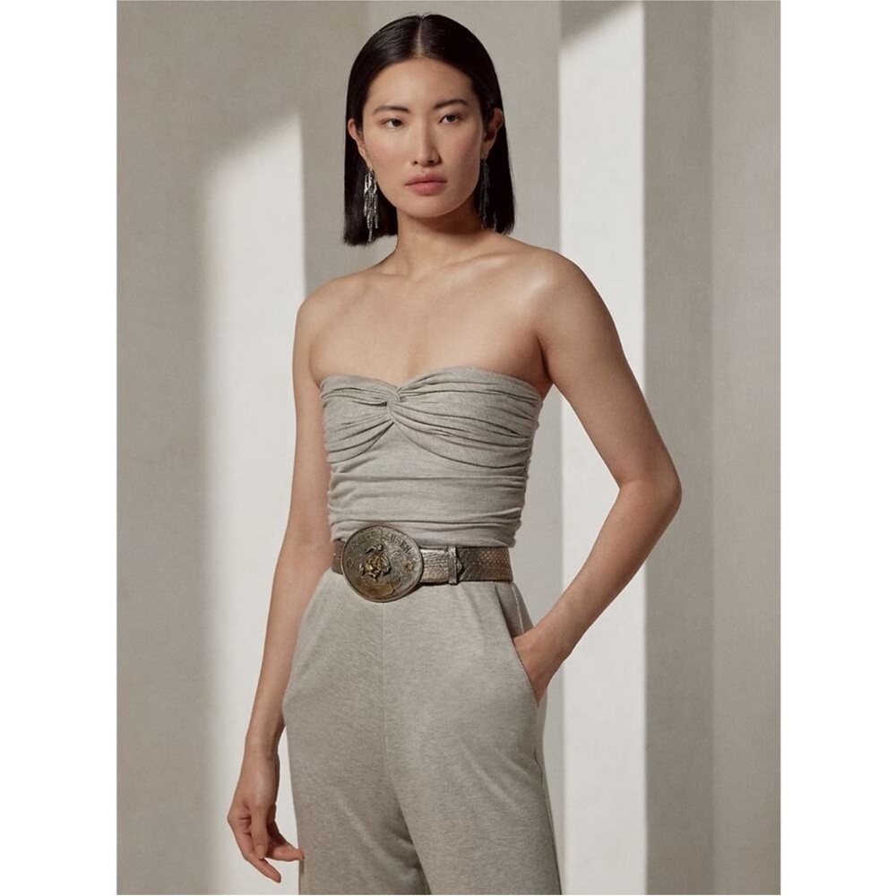 Ralph Lauren Collection Mélange Interlock Strapless Jumpsuit Heather Grey Medium - Picture 2 of 16